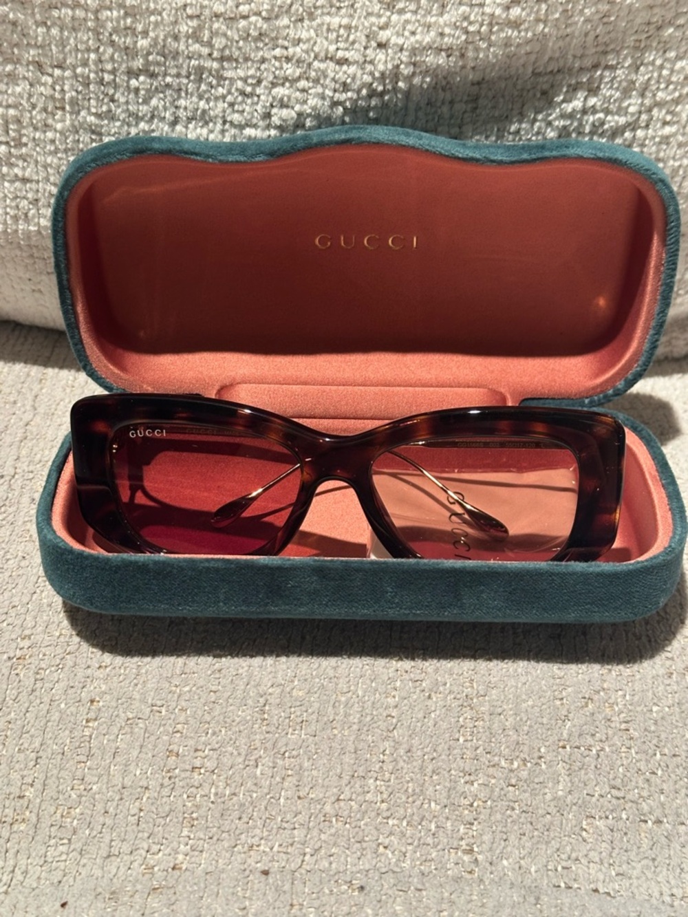Gucci Tortoiseshell Frame Sunglasses with Rose Lenses